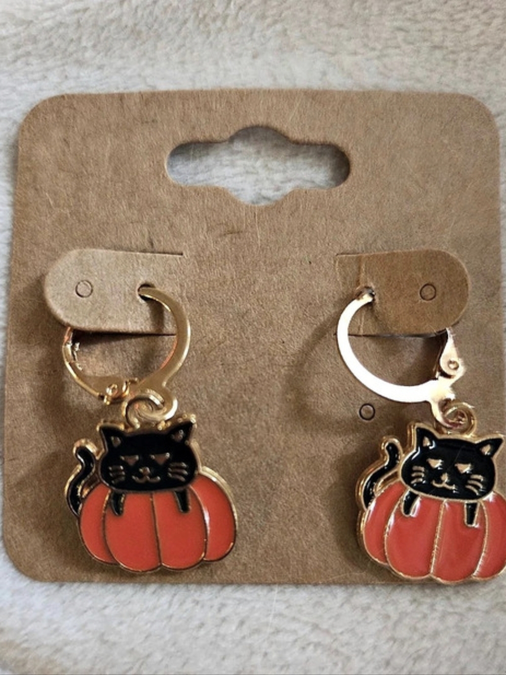 Pumpkin Black Cat Hoop Earrings